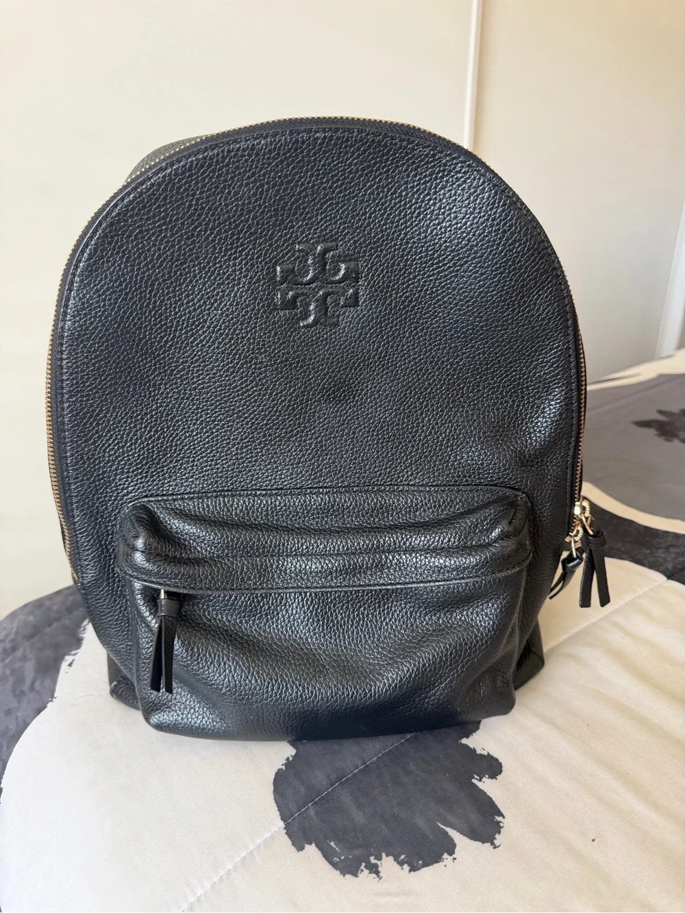 Tory Burch EUC Black Pebbled Leather Backpack